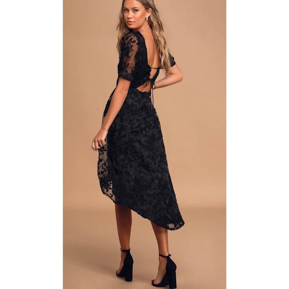 Lulus be my date black floral embroidered high low midi dress m - Picture 2 of 10